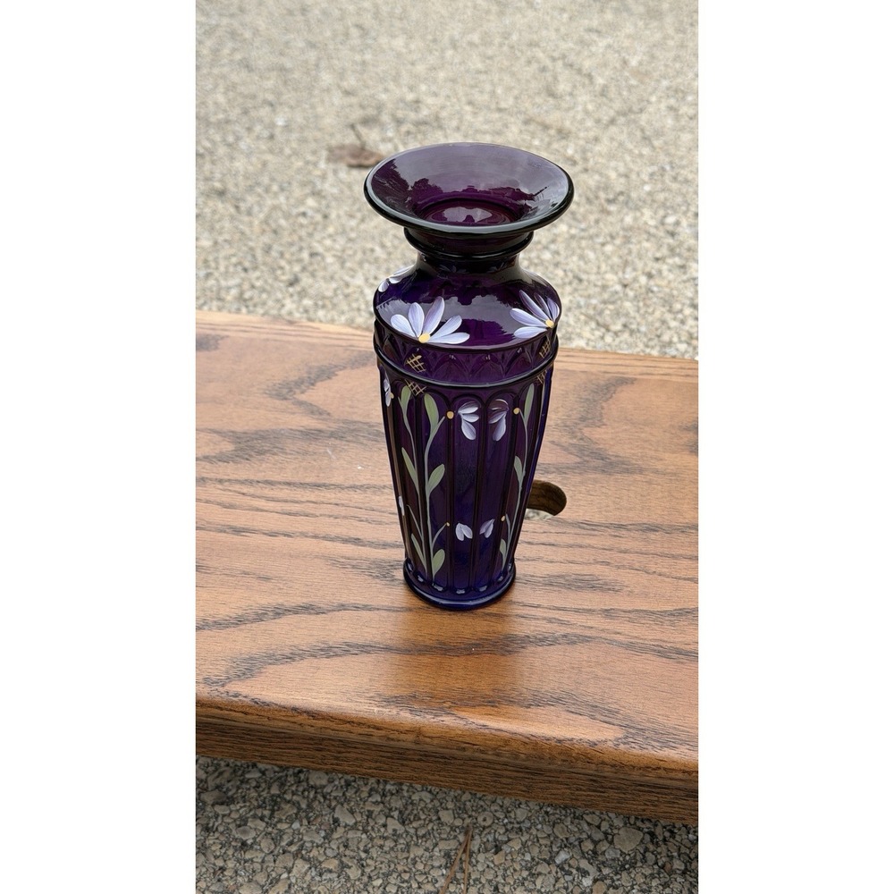 FENTON Mulberry Panel Vase w/Floral Design-‎ Signed S Stephine